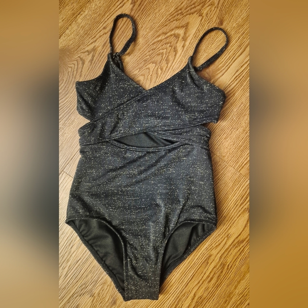 Kids One-Piece Swimsuit – Black with Gold Sparkle